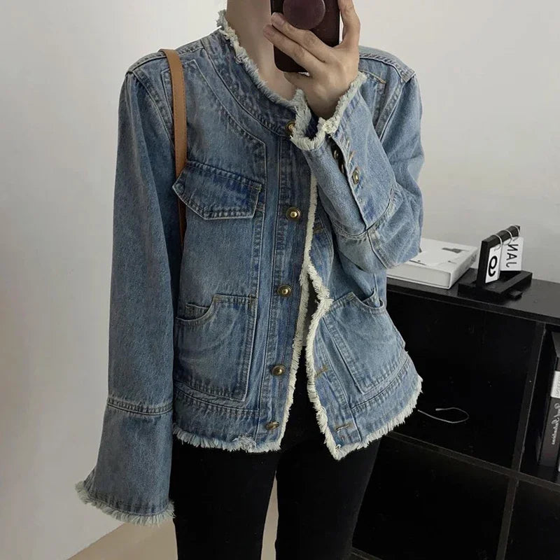 Women Long Sleeve Overcoat Loose Denim Coat Single-breasted Cardigan Denim Jacket Casual Outwear Jeans Jackets Autumn