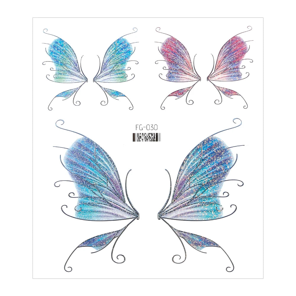 BXOXO 3D Fairy Butterfly Wings Shiny Tattoo Sticker Waterproof Eyes Face Body Art Fake Tattoos For Women Makeup Dance Music Festival