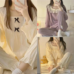 Bxoxo Pajamas Female 2 Sets Of Homewear Girls Spring And Autumn Long-Sleeved Trousers Sweet Student Princess Style Cute Homewear Set