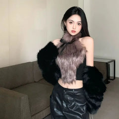 BXOXO 2025 Spring New Bow Halter Camisole Mujer Sexy Slim Fit Fluffy Vest for Women Y2k E-Girl Sleeveless Bottoming Tank Top