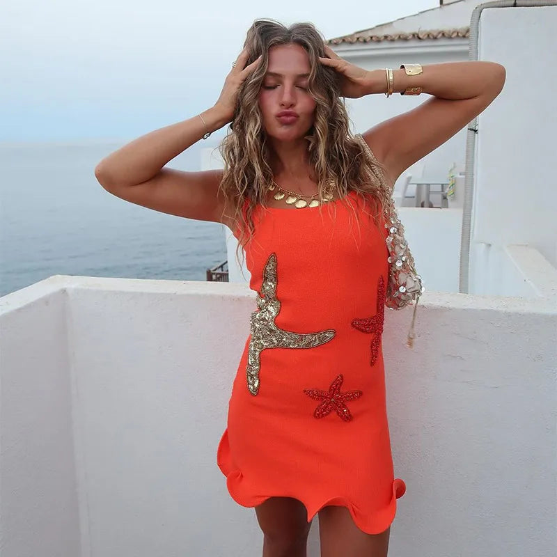 BXOXO Sparkling Sequined Strap Women's Knit Mini Dress Elegant Shiny Sleeveless Bodycon Holiday Dresses Beach Party Vestido