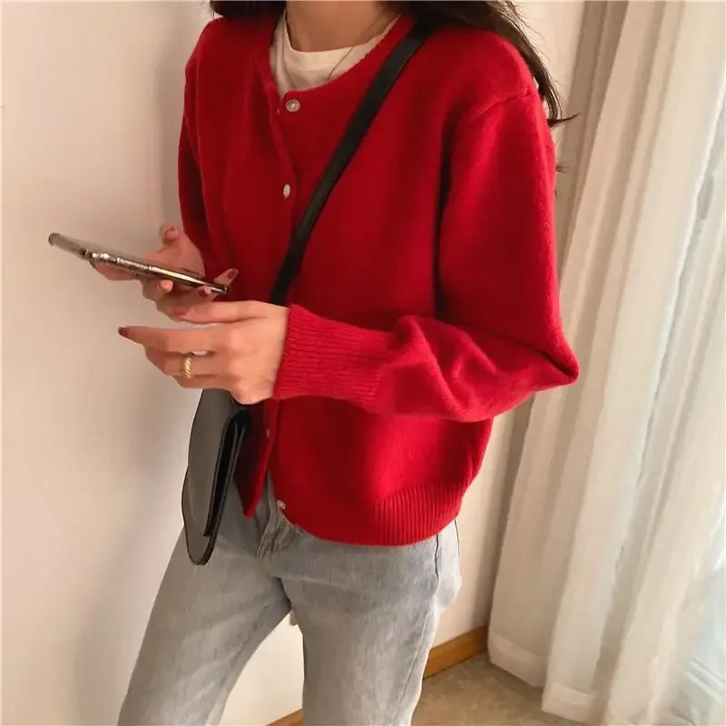 Bxoxo Knitted Sweater Cardigan Loose-fit Warm Jacket Inner Wear Outer Korean Style Stylish Women's Top Core-spun Yarn