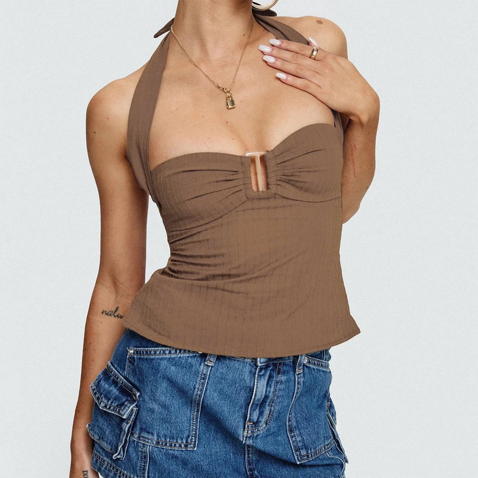 BXOXO Women Sexy Solid Slim Fit Sleeveless Tops Fashion Off Shoulder Backless Pleated Sling New Female Summer Beach Party Wear