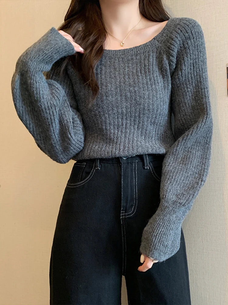 Bxoxo Autumn Winter Loose Women Sweaters Casual Soft Long Puff Sleeve Pullovers Jumpers Knitwear Basic Sweater For Women Tops