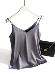 Bxoxo Spaghetti Strap Top Women Halter V Neck Basic White Cami Sleeveless Satin Silk Tank Tops Women'S Summer Camisole