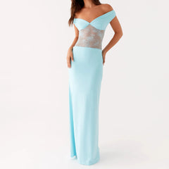 BXOXO Women Long Dress Lace Patchwork Y2K Off The Shoulder Dress Summer Club Party Night Sundress Fashion Bodycon Dress