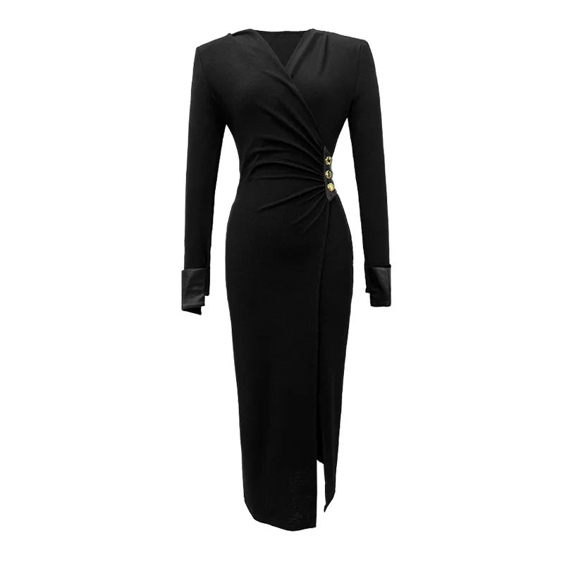 Bxoxo Spring Elegant Sexy Casual Maxi Dresses for Women Black Brown Slit Long Robe Femme Office Party Street Clothing Vestidos