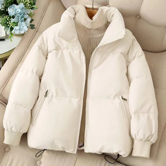 Bxoxo Women Solid Loose Zipper Coat Long Sleeve Pocket Casual Down Coat Winter Thermal Thickened Fall Cotton-padded Jacket 2023