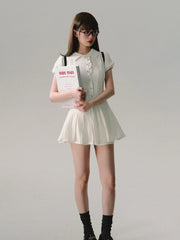Bxoxo High Quality Dress A-line Elegant Sexy Lace Short Sleeved Shirt Skirt Commuting College Style Decoration Retro Dress Vestido Y2k