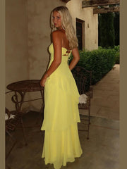 BXOXO Fashion Sexy Backless Strapless Maxi Dress Women Ruched Elegant Mesh Patchwork Ruched Ruffles Vacation Street Outfits