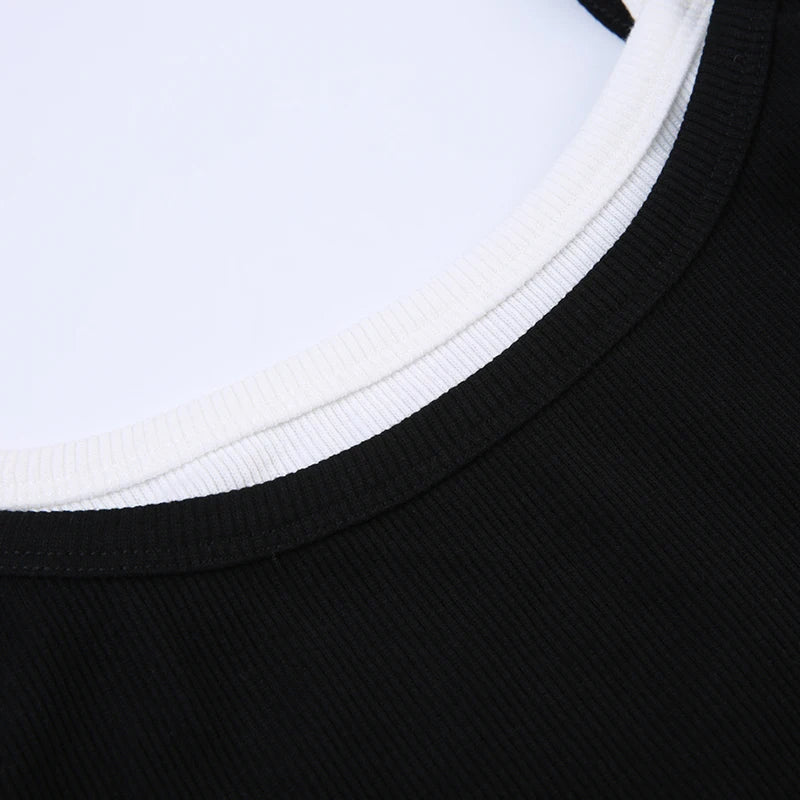 Bxoxo Contrast Fake Two-piece Crop Top Casual Patchwork Sleeveless Fashion Camis Vintage y2k Women Summer Tees Ladies Mini Vest