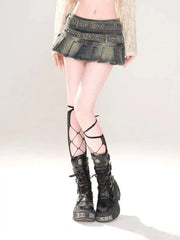 Bxoxo Black Gothic Mini Skirt Woman Y2K Korean Fashion High Street Aesthetic Elegant Retro A-line Mini Denim Skirt Outfits 2025