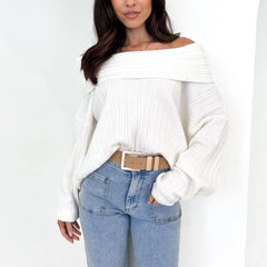 BXOXO Elegant Womens Off Shoulder Sweaters Casual Oversized Batwing Sleeve Sweatshirt Fall Pullover Knit Tops Blouse Outwear