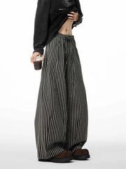 Bxoxo Women's Black Gothic Striped Long Pants Baggy Sweatpants Harajuku Y2k Emo Vintage Oversize Trousers Japanese 2000s Style Clothes