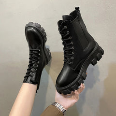 BXOXO New Fashion Thick Sole Thick Heel Women's Boots Large Size Women's Shoes Black Platform Sole Small Short Boots