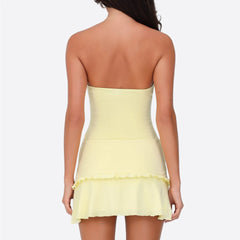 BXOXO Women Y2K Frills Knotted Strapless Mini Dress Coquette Sleeveless Backless Off Shoulder Tube Bodycon Short Dress Party
