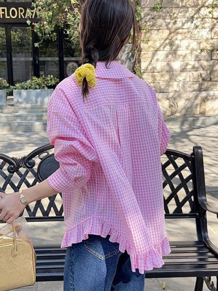 Bxoxo Vintage Black Plaid Shirt Women Loose Sweet Preppy Style Long Sleeve Blouse Fall Casual Retro Cute All Match Female Tops New