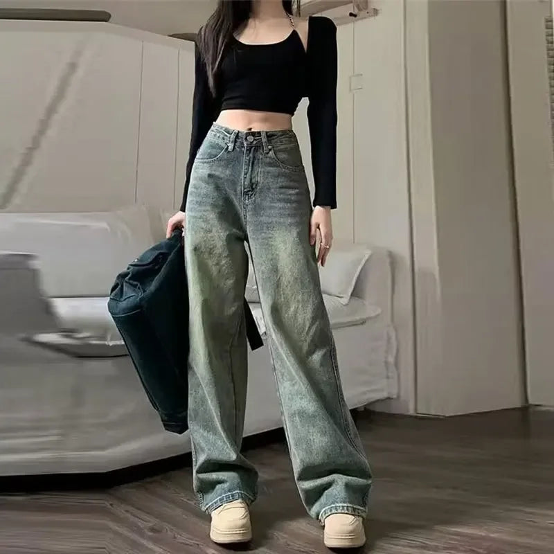 Bxoxo Vintage High-waisted Slimming Jeans American Style Casual Bell Bottoms Versatile Straight-leg Long Pants For Women