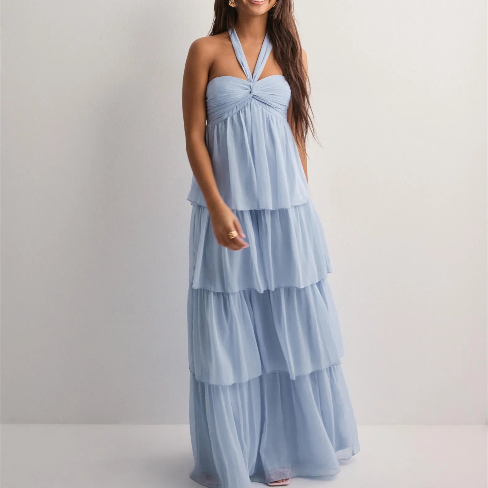BXOXO Women's Strapless Long Dress Fashion Sleeveless Tiered Hem Tube Dress Summer Beach Holiday Party Wedding Dress