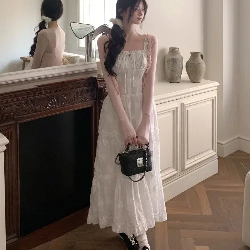 Bxoxo Sweet Korean Sle Women's Dr with Waist Cinching Wooden  Bells Dstring Strap Long Skirt Fre Spring Summer