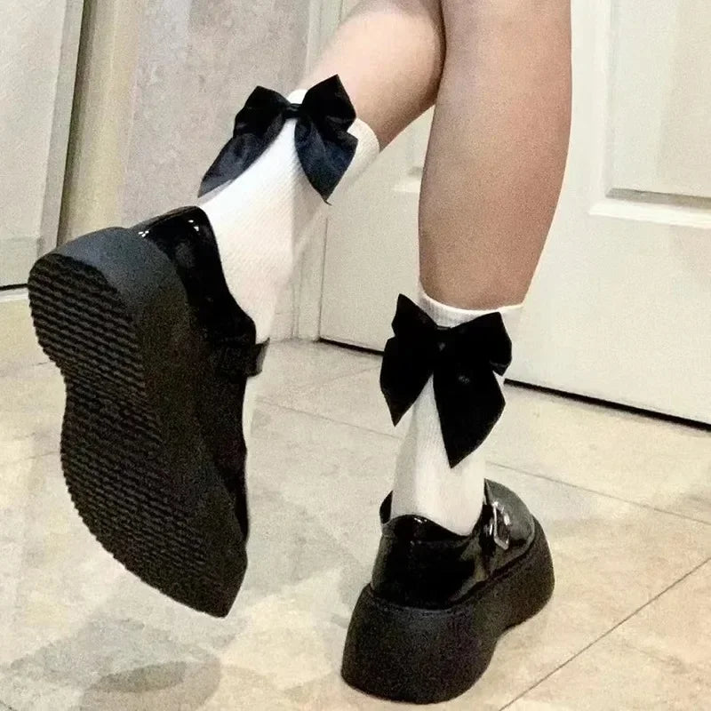 BXOXO Y2K Sweet Bowknot Kawaii Socks Spring Summer Harajuku JK Lolita Cute White Socks Japanese Style Women Girls Middle Tube Socks