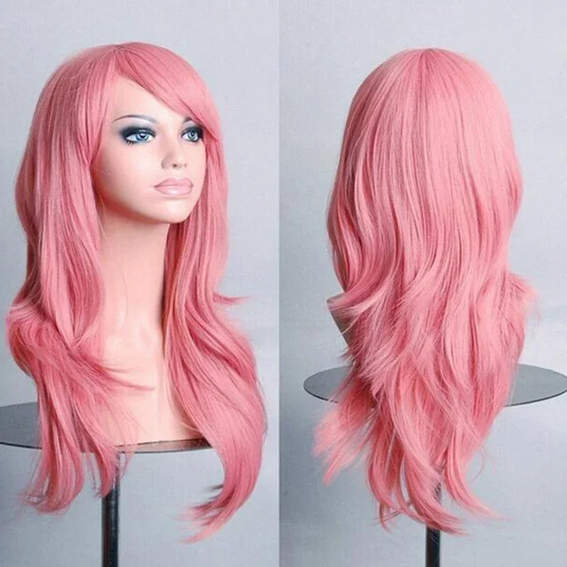 BXOXO 70cm Long Purple Curly Halloween Custume Wigs Fake Hairpieces Synthetic Hair Cosplay Wig Peruk for Women
