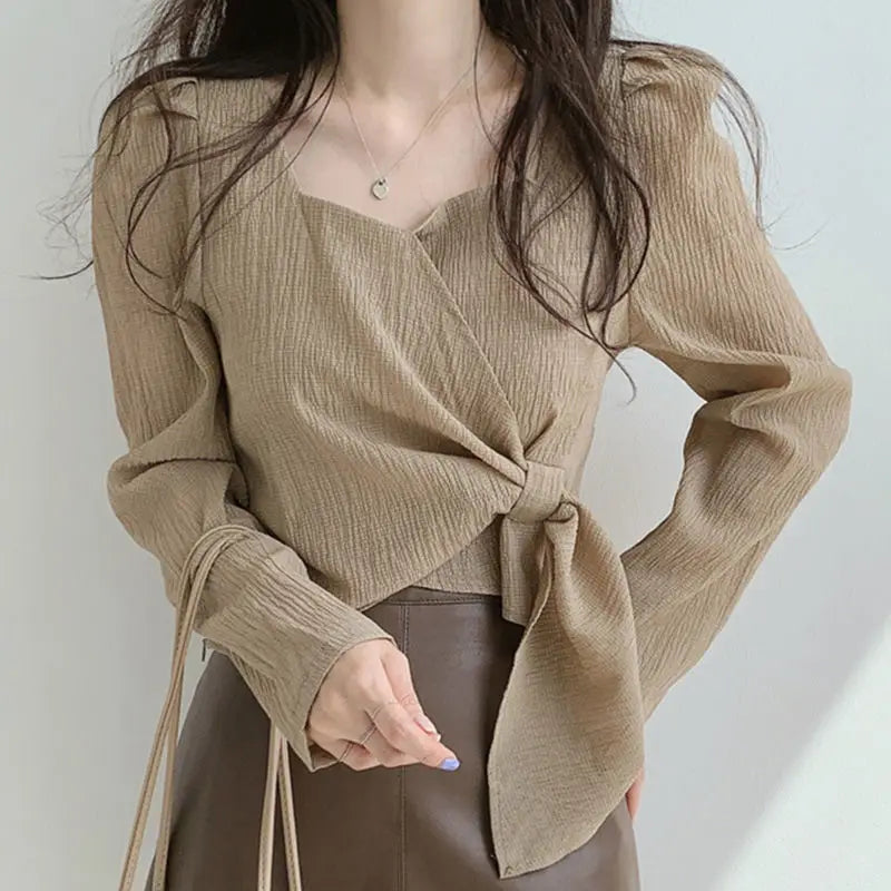 Bxoxo Tops for Women Elegant Social Clothes Korean Style Womens Shirt & Blouse Spring Long Sleeve White Chic Streetwear S Pretty Cute