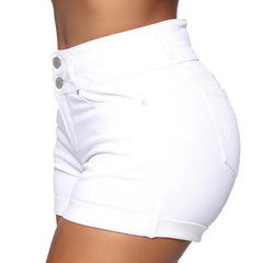 BXOXO Cotton Stretchy High Waist Jean Shorts Woman Summer Casual Sweat With Pocket Zipper White Black Cuffed Denim Shorts