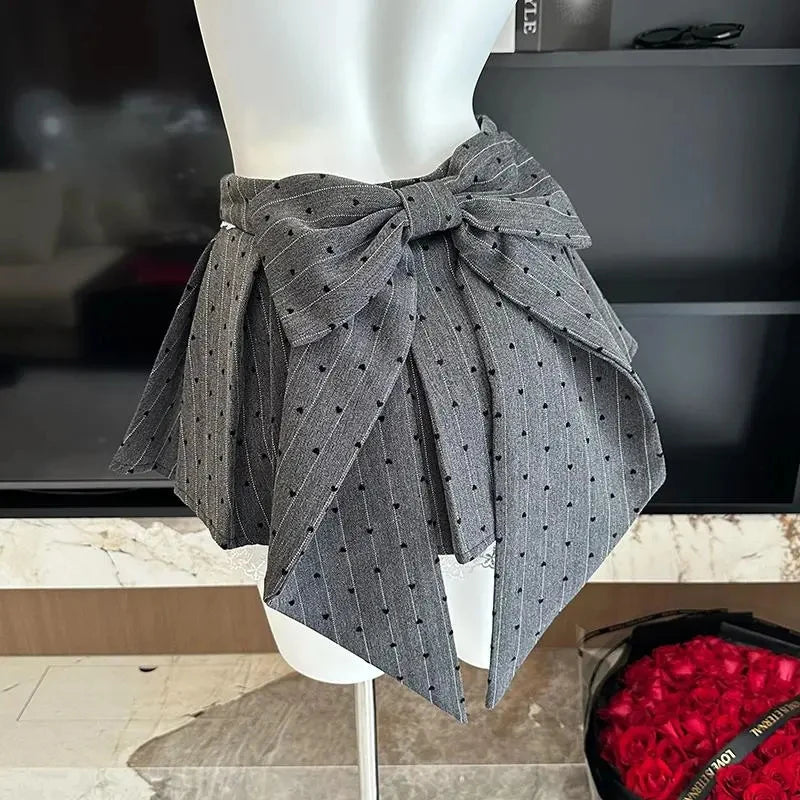 Bxoxo Sweet Bow Lace Stitching Women Skirts Spring Korean A Line Pleated Skirts Y2K High Waist Streetwear All Match Ladies Mini Skirt