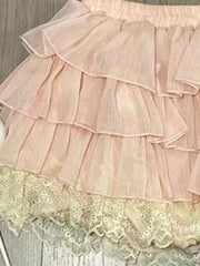 Bxoxo Pink Sweet Lace Patchwork Mini Skirt Women Low Rise Kawaii Lolita Ruffle Dance Skirt Y2K Japanese Streetwear Ruffle Fairy Faldas