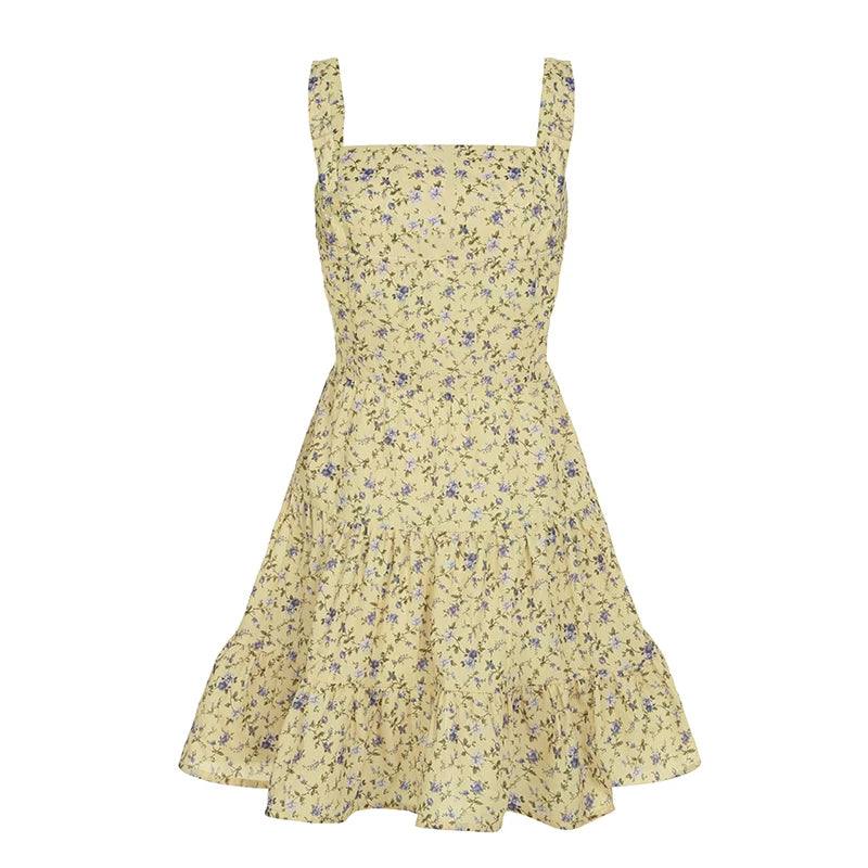 BXOXO Fashion Small Flowers Prints Summer Women’s Camisole Dress Slim Simple Sweet Prairie Chic Mini Dresses
