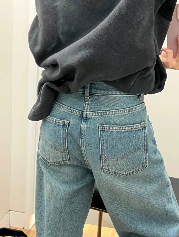 Bxoxo Streetwear Female Trousers Wide Leg Jeans for Women Blue High Waisted Jeans Women's Denim Pants Y2k Women's Clothing