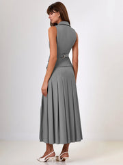 BXOXO  Autumn Two Piece Sets Women Double-breasted Vest And Split Skirt Matching Sets Fashion Long Pleated Skirt Two Piece Set