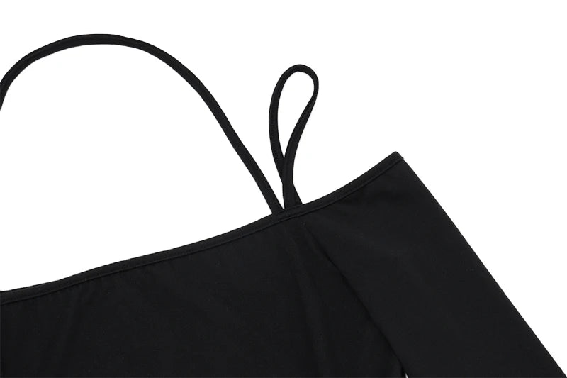 Bxoxo Sexy Off Shoulder Halter Bodysuit Aesthetic Spaghetti Straps Long Sleeve T Shirt Women Slim Fit Party Clubwear Bodysuits