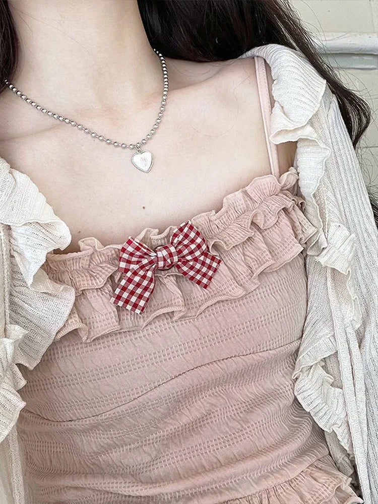 BXOXO Kawaii Candy Color Crop Top Women Japanese Lolita Sweet Tank  Boe Ruffle Short Tee Shirt All Match Cute s Summer