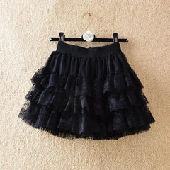 BXOXO Elastic Gothic Ruched Lace Tutu Skirt Women Black Mesh Detail Petticoat Sexy Mini Tulle Skirts Party Club Wear Dancer