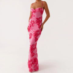 BXOXO Women Floral Long Cami Dress Y2K Backless Slip Bodycon Dress Sexy Spaghetti Going Out Maxi Dresses Summer Beachwear