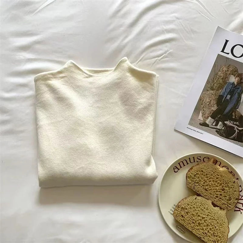 Bxoxo Half Turtleneck Knit Sweaters Women Autumn Solid Slim Basic Warm Jumper Female Long Sleeve Soft All Match Pullover New