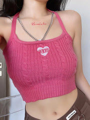 BXOXO Women Y2k Metal Chains Sexy Tops Ribbed Knitted Crop Tops Female Solid Camis Halter Sweet Cute Tops Women Summer