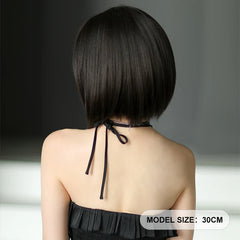 BXOXO Layered Wig Synthetic Short Straight Bob Wig for Women Daily Use High Density Dark Brown Wigs with Curtain Bangs