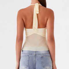 BXOXO Sexy Tie-up V Neck Backless Flowy Split Hem Crop Top Women Y2K Mesh Halter Camis Summer Vest Coquette Club Party Rave