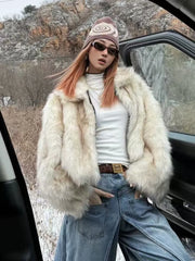 Bxoxo Elegant Faux Fox Fur Coats Women Y2K Winter Thick Warm Casual Plush Jackets Y2K Streetwear All Match Faux Fur Outerwear New