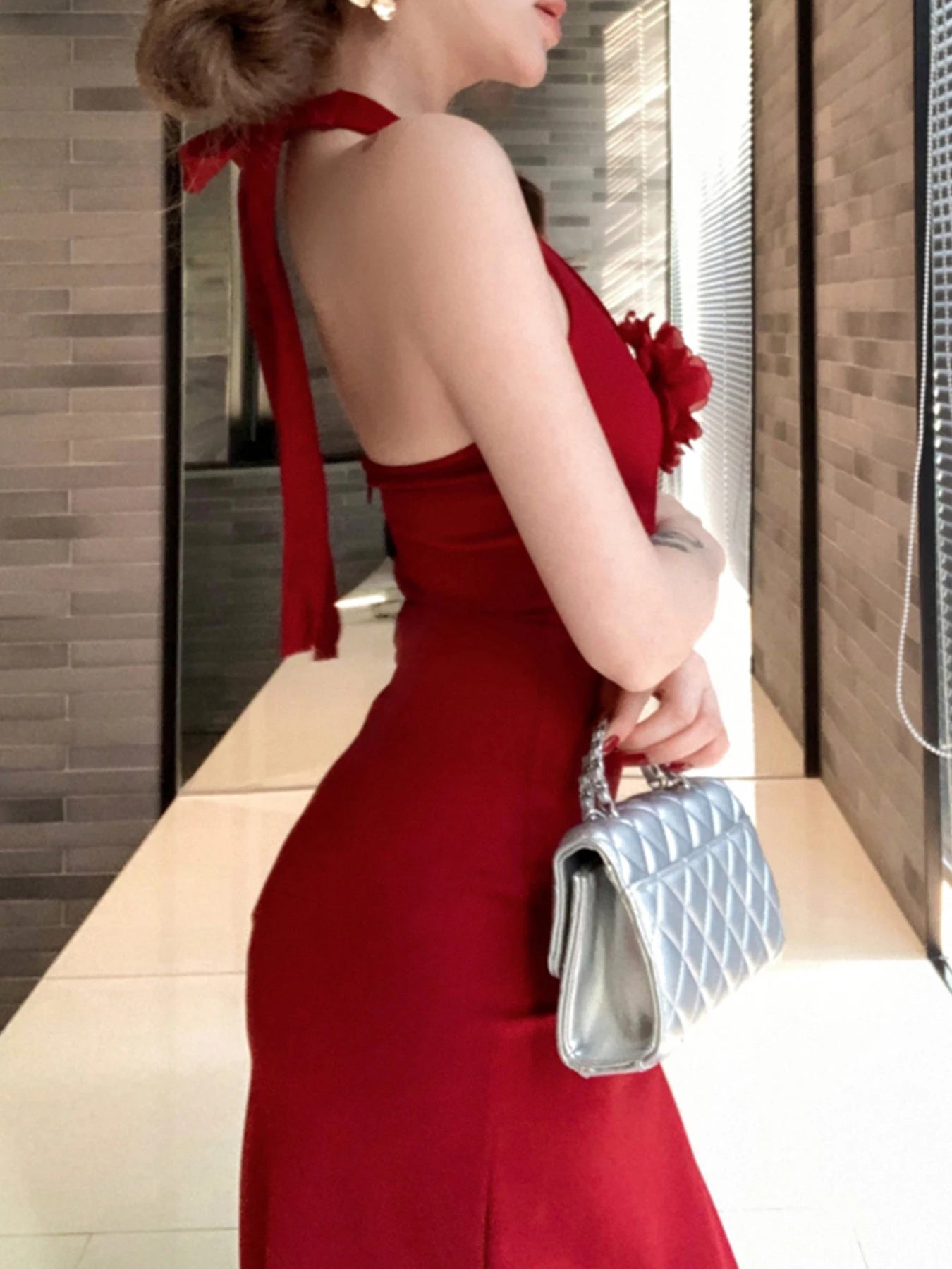 BXOXO Solid Sexy Skinny Halter High Side Split Women Elegant Dresses Design Fashion New Women Clothing