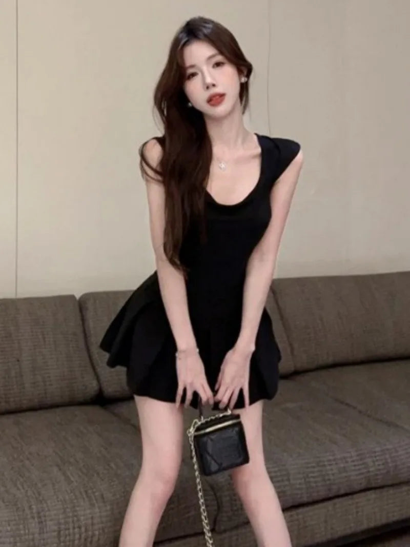 BXOXO Fashion Sexy Backless Lace Up Black Dresses Y2k E-Girl Slim Waist Dress for Women 2025 Summer New A-line Vestidos Mujer