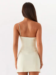 BXOXO Rose One Shoulder Sexy Mini Dress For Women Robe Summer Solid Off-shoulder Backless A-line Club Party Dress Elegant