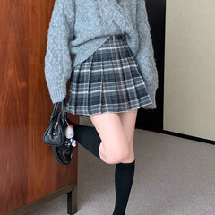 BXOXO Preppy Style Plaid Pleated Skirt Women Fall Winter High Waist Woolen Mini Skirt Japanese School Uniforms Kawaii Y2K Jk Skirts