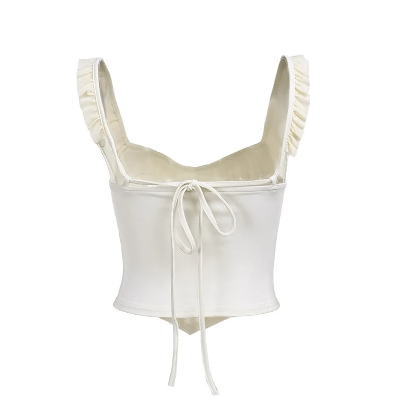 Bxoxo Corset Top y2k Clothes Women Coquette Clothing Ruffle Lace Trim Low Cut Sleeveless Tank Top 2000s Clothes Streetwear