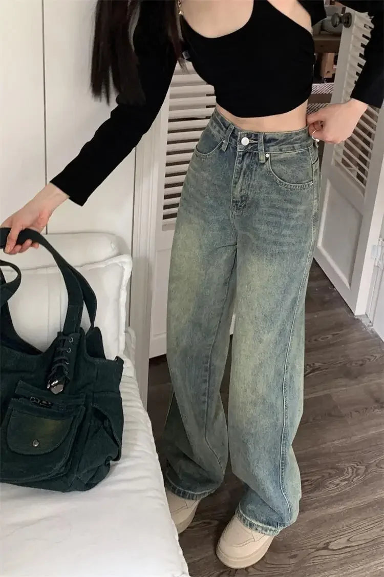 Bxoxo Vintage High-waisted Slimming Jeans American Style Casual Bell Bottoms Versatile Straight-leg Long Pants For Women