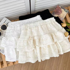 Bxoxo High Waist Ruffle Tutu Skirts Women Y2K Korean Sweet Preppy Tassel A Line Skirts Female New Lolita Cute Elastic Waist Cake Skirt
