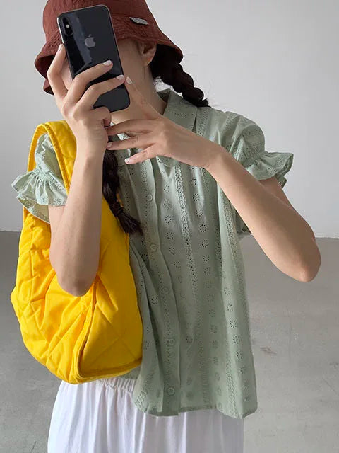 Bxoxo Sweet Embroidered Flower Women's irt Korean Sle Summer New Faion Tea Li Tea Qi Chic Top Beautiful Blouse Bubble Sve
